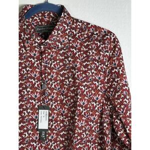 Paisley & Gray Men’s M Slim Fit Red Floral Button Down Shirt Long Sleeve Stretch